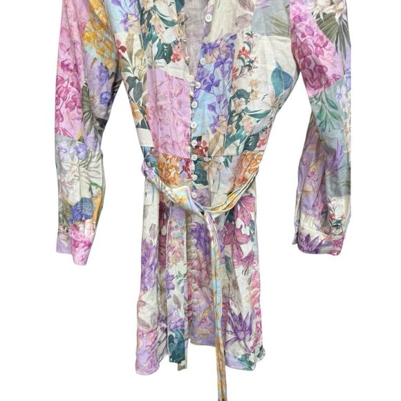 ZARA Floral Patchwork Linen Blend Long Sleeve Mini Dress Small 2725/119/330 - Picture 8 of 16